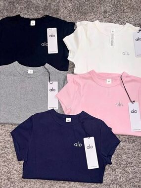 ALO Yoga Short Sleeve Crew Tees — Navy, White, Gray, Pink, Black